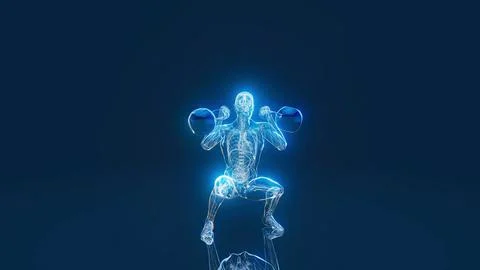Conceptual 3D illustration of a man doing a kettlebell squat Stock Illustration