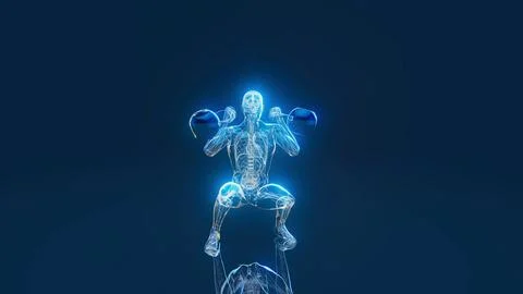 Conceptual 3D illustration of a man doing a kettlebell squat Stock Illustration