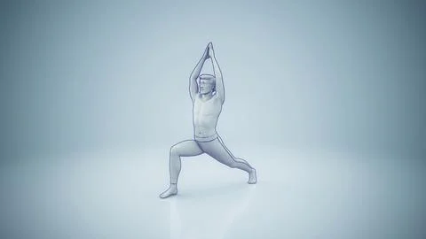 Conceptual 3D illustration of a man practicing yoga virabhadrasana pose Stock Illustration
