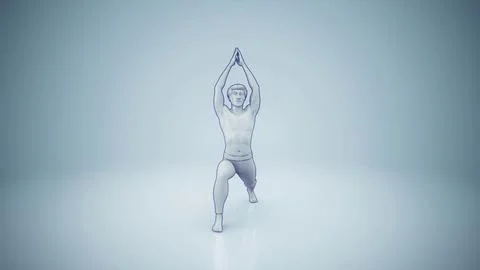 Conceptual 3D illustration of a man practicing yoga virabhadrasana pose Stock Illustration