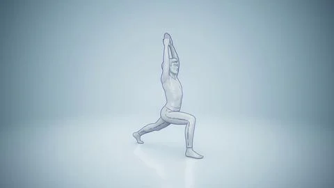 Conceptual 3D illustration of a man practicing yoga virabhadrasana pose Stock Illustration