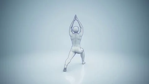 Conceptual 3D illustration of a man practicing yoga virabhadrasana pose Stock Illustration