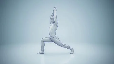 Conceptual 3D illustration of a man practicing yoga virabhadrasana pose Stock Illustration