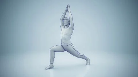 Conceptual 3D illustration of a man practicing yoga virabhadrasana pose Stock Illustration