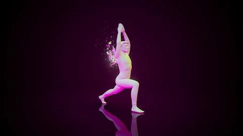Conceptual 3D illustration of a man practicing yoga virabhadrasana with butte Stock Illustration