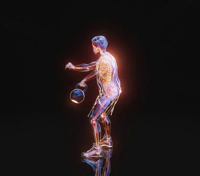 Conceptual 3D illustration of a man training with a kettlebell Stock Illustration