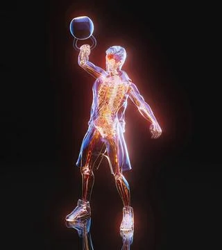 Conceptual 3D illustration of a man training with a kettlebell Stock Illustration