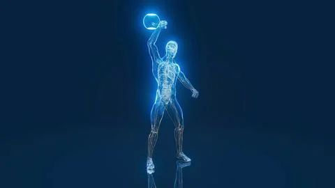 Conceptual 3D illustration of a man training with a kettlebell Stock Illustration