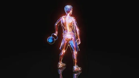 Conceptual 3D illustration of a man training with a kettlebell Stock Illustration