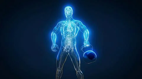 Conceptual 3D illustration of a man training with a kettlebell Stock Illustration
