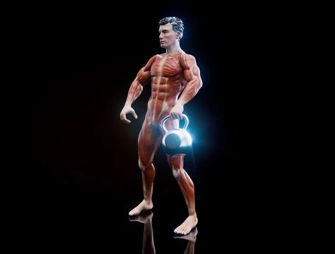 Conceptual 3D illustration of a man training with a kettlebell Stock Illustration