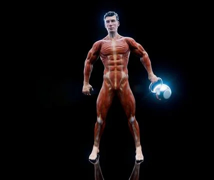 Conceptual 3D illustration of a man training with a kettlebell Stock Illustration