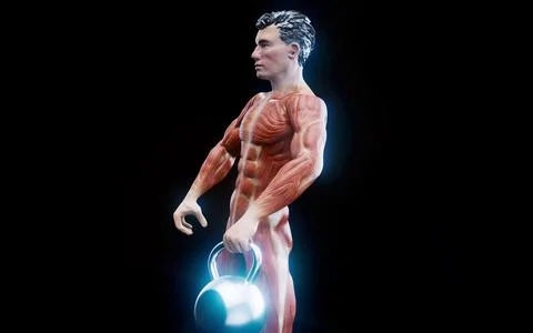 Conceptual 3D illustration of a man training with a kettlebell Stock Illustration