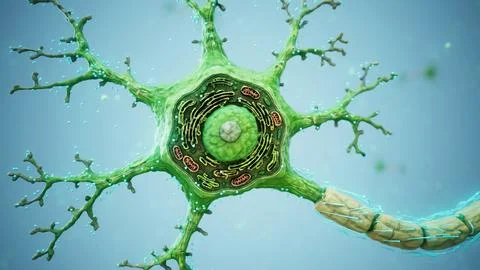 Conceptual 3D illustration of a neuron with floating molecules Stock Illustration