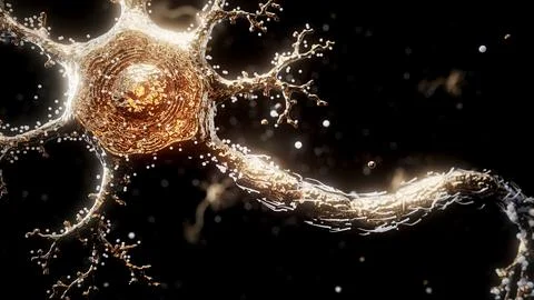 Conceptual 3D illustration of a neuron with floating molecules Stock Illustration