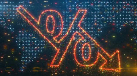 Conceptual 3D illustration rendering of Percent symbol in relation to global  Stock Illustration