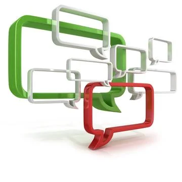 Conceptual 3D illustration of speech bubbles Dominant green bubble like sy... Stock Photos