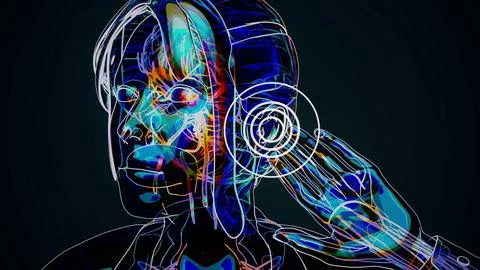 Conceptual 3D illustration of a woman's hearing Stock Illustration