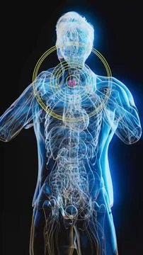 Conceptual 3D illustration of an x-ray man with visible thyroid gland in vert Stock Illustration
