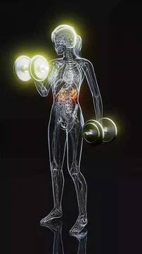 Conceptual 3D illustration of an x-ray woman lifting weights with visible kid Stock Illustration