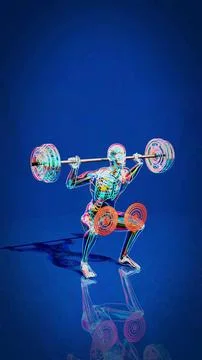 Conceptual 3D illustration of an x-ray man performing a squat Stock Illustration
