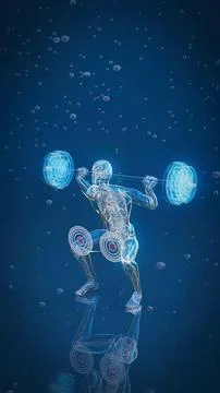 Conceptual 3D illustration of an x-ray man performing a squat Stock Illustration
