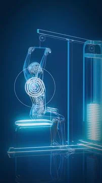 Conceptual 3D illustration of an x-ray man performing a lat pulldown exercise Stock Illustration
