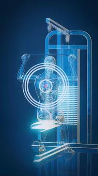 Conceptual 3D illustration of an x-ray man performing a lat pulldown exercise Stock Illustration