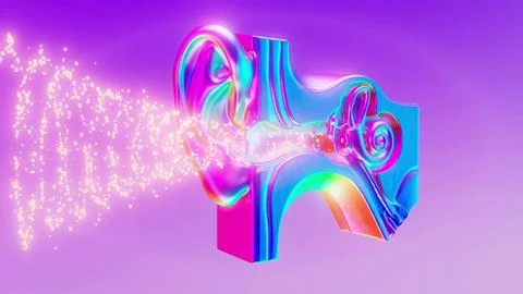 Conceptual 3D motion design of ear anatomy and sound waves Stock Illustration