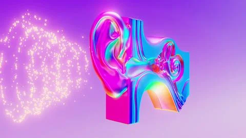 Conceptual 3D motion design of ear anatomy and sound waves Stock Illustration