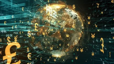 Conceptual 3D render of International global investment in foreign currency  Stock Illustration