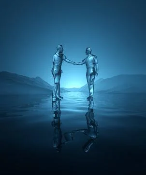 Conceptual 3D Rendered Illustation of 2 Translucent Men Shaking Hands Standin Stock Photos