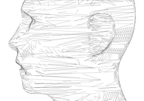 Conceptual 3D wire frame human male head Stock Illustration