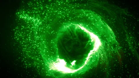 Conceptual Abstract Green Microbial Particles Orbiting Nucleus in Looped Swir 스톡 동영상 235645254