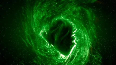 Conceptual Abstract Green Microbial Particles Orbiting Nucleus in Swirl Stock Illustration