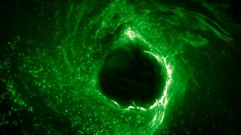Conceptual Abstract Green Microbial Particles Orbiting Nucleus in Swirl Stock Illustration