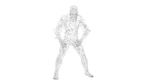 Conceptual abstract man. Connected lines, dots, triangles, particles on white Stock Illustration