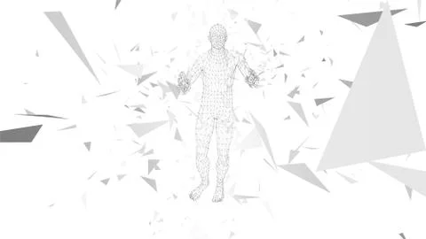 Conceptual abstract man. Connected lines, dots, triangles, particles on white Stock Illustration