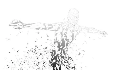 Conceptual abstract man. Connected lines, dots, triangles, particles on white Stock Illustration