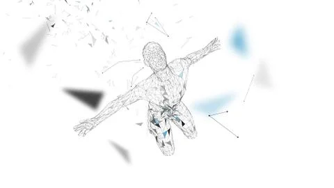 Conceptual abstract man. Connected lines, dots, triangles, particles on white Stock Illustration