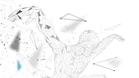 Conceptual abstract man. Connected lines, dots, triangles, particles on white Stock Illustration