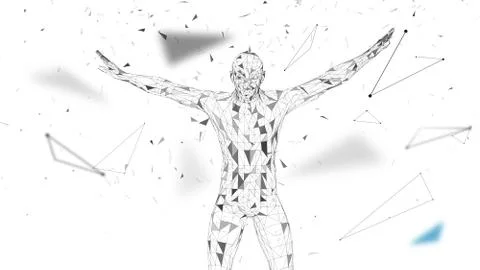 Conceptual abstract man. Connected lines, dots, triangles, particles on white Stock Illustration