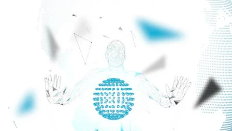 Conceptual abstract man. Connected lines, dots, triangles, particles. cience Stock Illustration