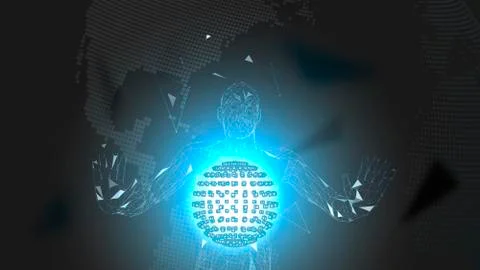 Conceptual abstract man. Connected lines, dots, triangles, particles. cience Stock Illustration