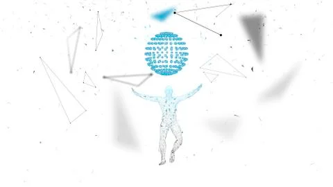 Conceptual abstract man. Connected lines, dots, triangles, particles. cience Stock Illustration