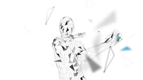 Conceptual abstract man is doing powerful punch. Connected lines, dots Stock Illustration