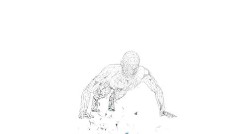 Conceptual abstract man doing push ups in gym. Connected lines, dots, triangles Stock Illustration