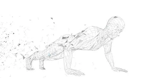 Conceptual abstract man doing push ups in gym. Connected lines, dots, triangles Stock Illustration