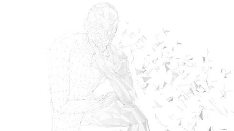 Conceptual abstract man thinking. Connected lines, dots, triangles, particles on Stock Illustration