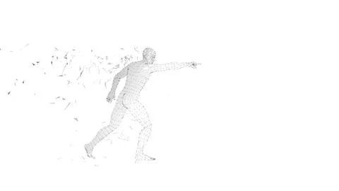 Conceptual abstract man touching or pointing to something. Connected lines, dots Stock Illustration